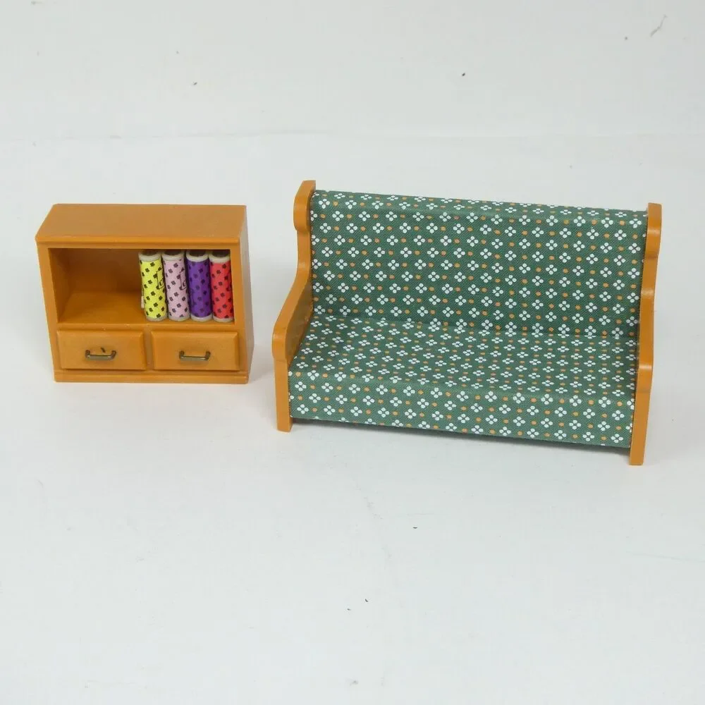 Calico Critters Bookshelf Books 1985 Green Sofa Couch Vintage Furniture Epoch